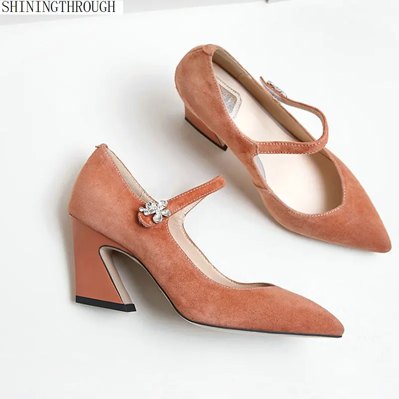 

Woman genuine Leather Pumps Plus Size 33-42 High heels Shoes Spring Autumn mary janes suede Leather Pumps