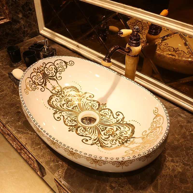 New design oval shape Jingdezhen ceramic sink wash basin Ceramic Counter Top Wash Basin Bathroom Sinks in sink (2)