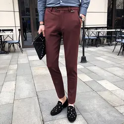 3 сплошных Цвет Бизнес Брюки Slim Fit Для мужчин Pantalon костюм Homme Mariage Для мужчин Брюки Slim Fit хаки Платье черного цвета брюки для для мужчин