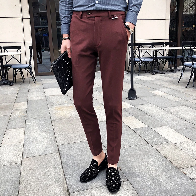 

3 Solid Color Business Pants Slim Fit Men Pantalon Costume Homme Mariage Men Dress Pants Slim Fit Khaki Black Dress Pant For Men
