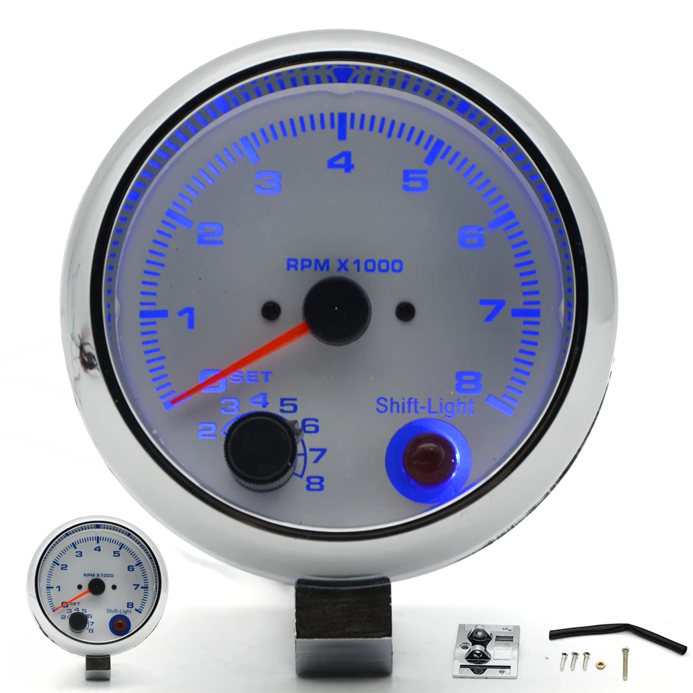 3.75" 95mm White Electrical Tachometer RPM Gauge With Internal Shift