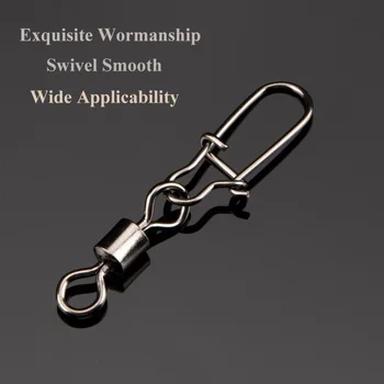 50PCS/Lot 2# 4# 6# 8# 10# Fishing Connector Pin Bearing Rolling Swivel Stainless Steel Snap Fishhook Lure Tackle