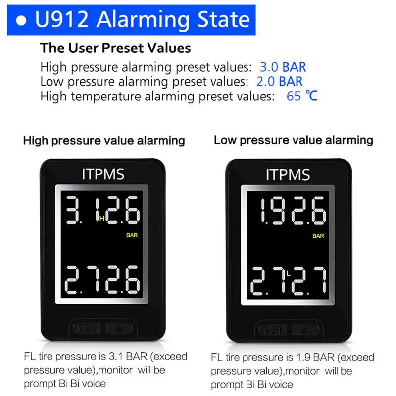 U912 автомобиль TPMS беспроводной Авто Система контроля давления в шинах с 4 внешними датчиками ЖК Встроенный монитор для Toyota