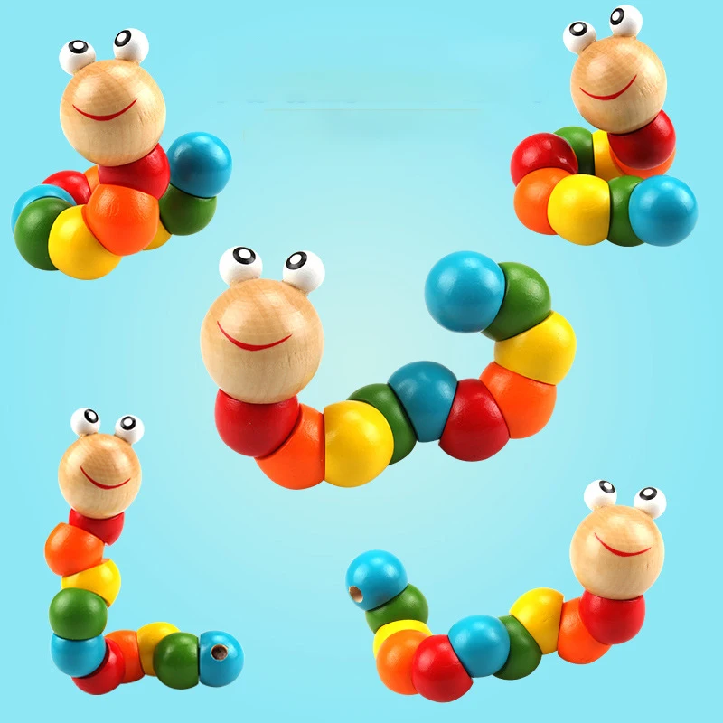

ColorfulWooden Worm Puzzles Kids Learning Educational Didactic Baby Development Toys Fingers Game for Children Montessori Gift