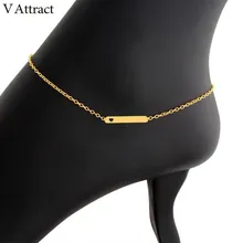 V Attract Statement Anklets Women 2018 Stainless Steel Chain Silver Gold Simple Heart Bar Ankle Bracelet