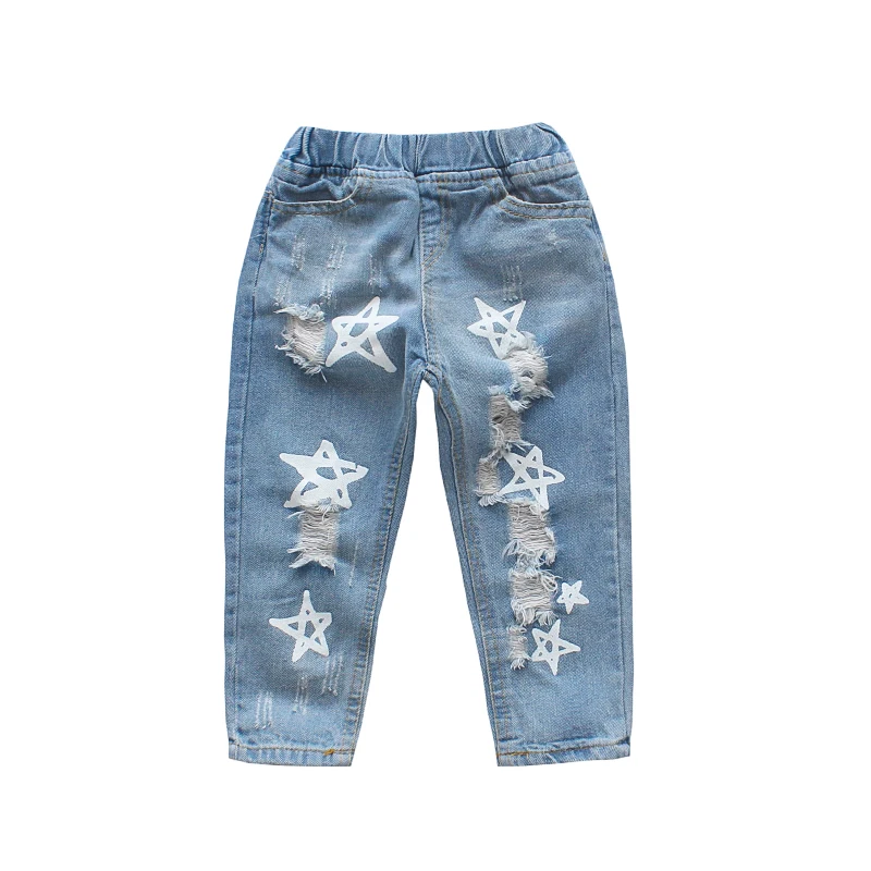 Girl Clothing Jeans Elastic Waist Cotton Baby Children Fashion Broken Hole Kids Jeans for Girls Ripped Jeans For Girls Jeans 11