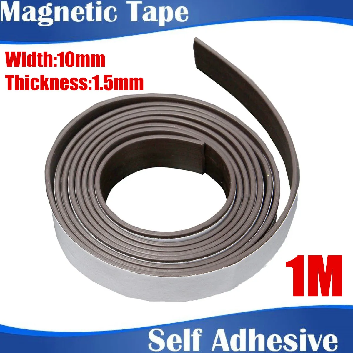 

1M 10 x1.5mm Rubber Self Adhesive Magnetic Stripe Flexible Magnet DIY Craft Tape for Shop Office Home School File