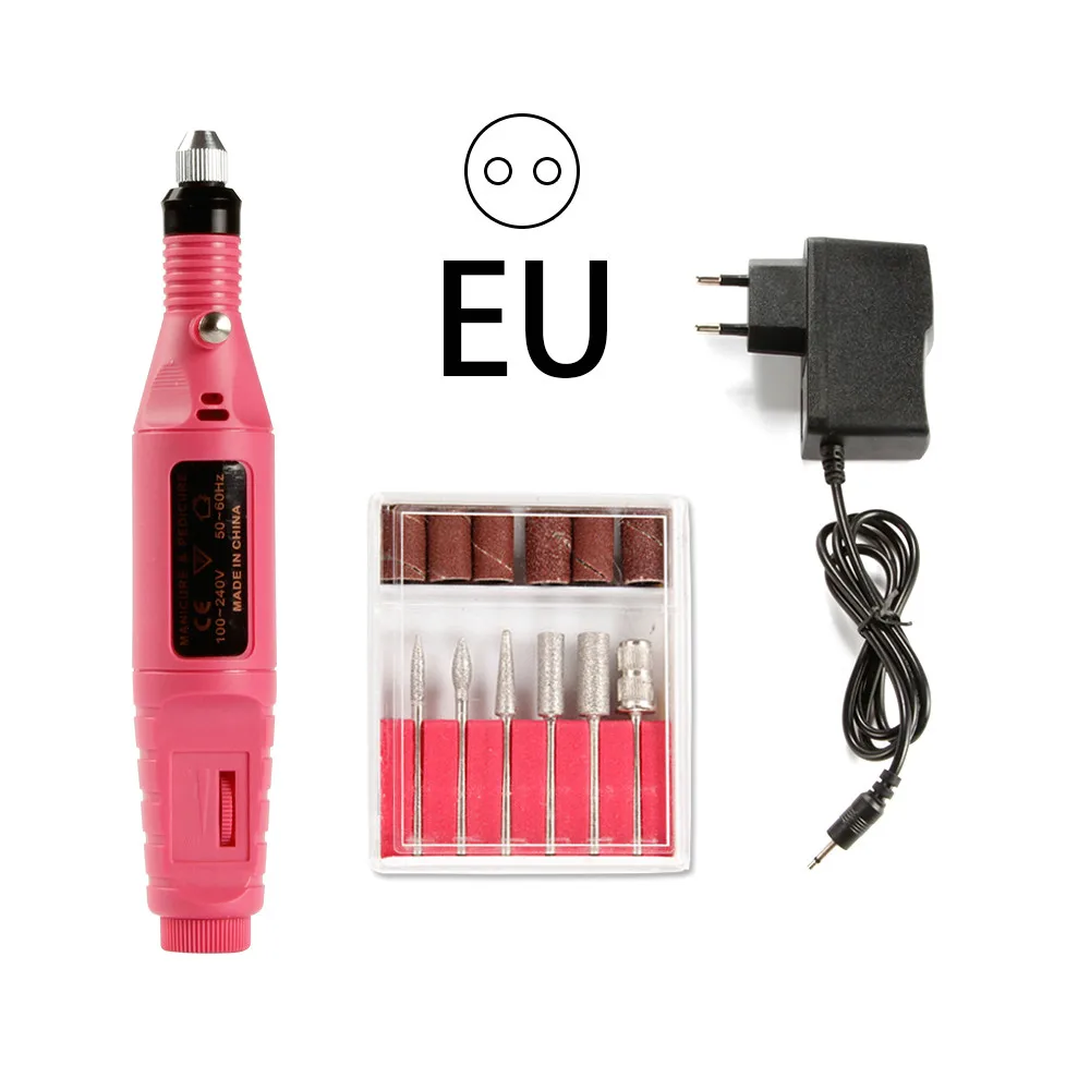 Электрические сверла для ногтей Набор фрезерный сверлильный станок для маникюра дизайн ногтей шлифовальный пилочка для удаления геля фреза педикюрный аппарат - Цвет: Pink EU