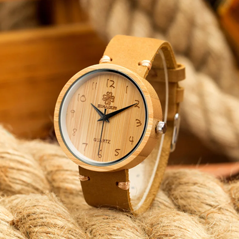 

SIHAIXIN 2018 Bracelet Men Handmade Bamboo Wooden Watch Bangle Fashion Luxury Design Brand Leather Quartz Wristwatch Male Clock