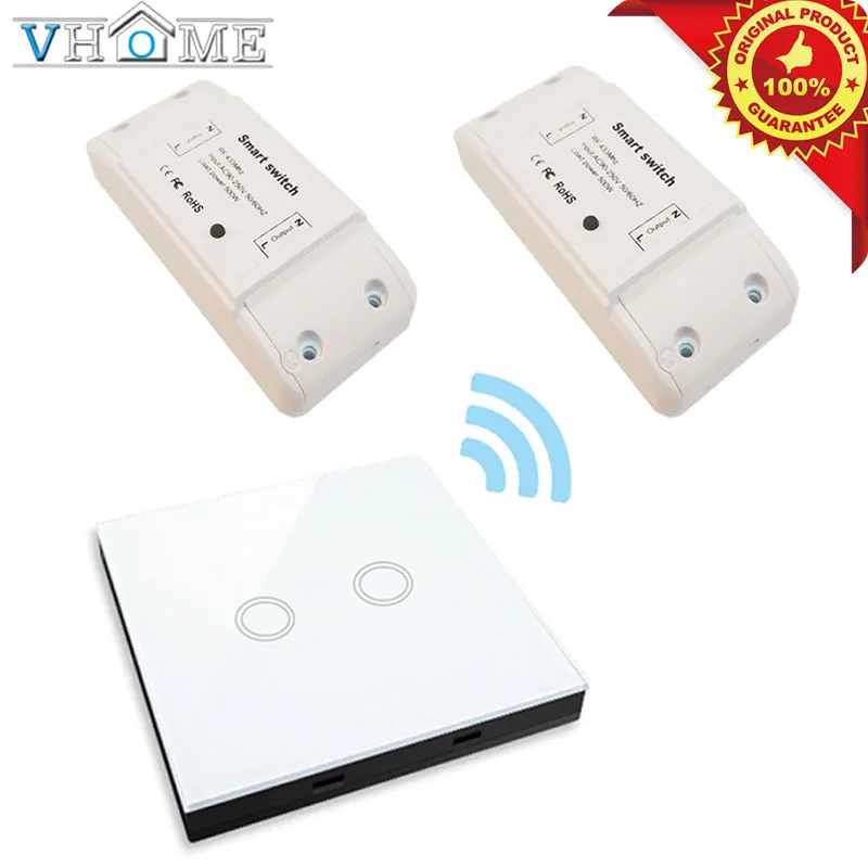 

VHome touch remote control switch wireless RF 433MHz relay receiver DC power supply 170v-250v 5A transmitter controller