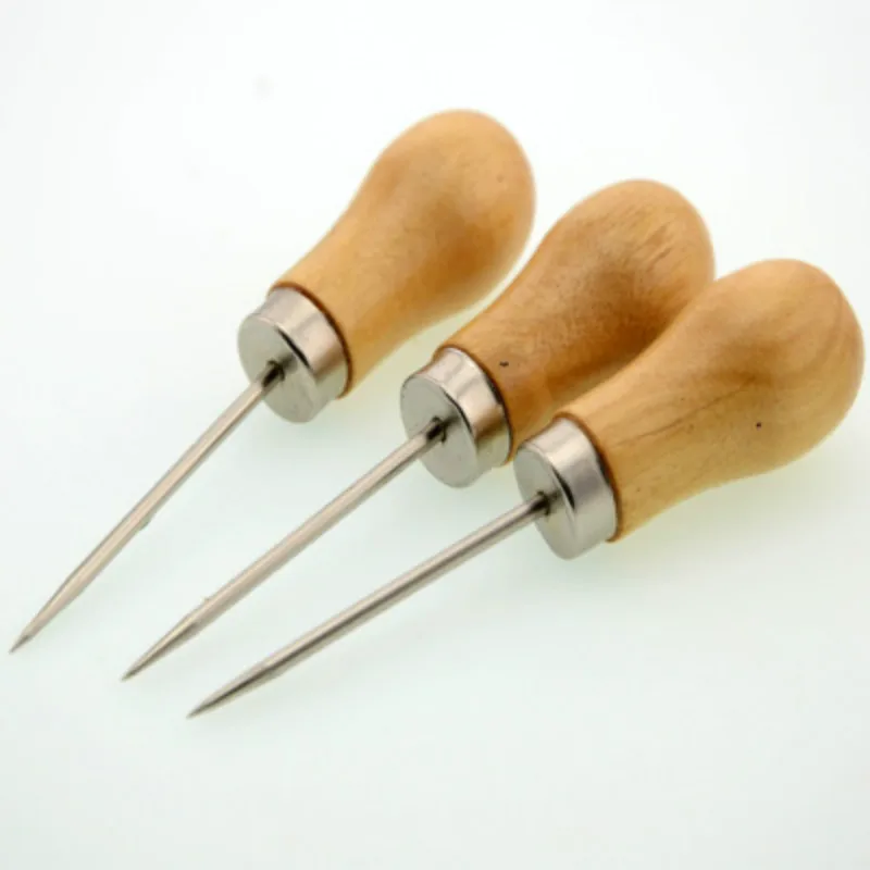 

3Pcs Wooden Handle DIY Leather Tent Sewing Awl Pin Punch Hole Repair Tool Hand Stitcher Leather craft Needlework