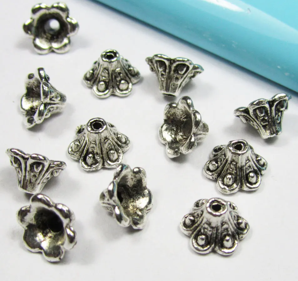 25pcs 9mm Antique Silver Metal Flower Shape Bead Caps End Caps Findings