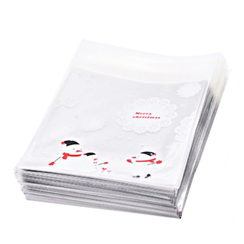 

100 pcs Christmas Baking Packing New Santa Claus Gift Bags Cookie Candy Snowman Party Treat Decor Fashion Self Adhesive Xmas