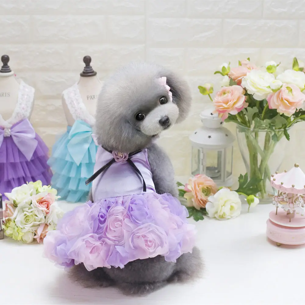 Summer dog dress wedding tutu dress with rose printing clothes for dogs