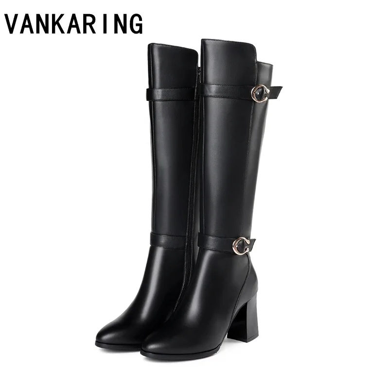 

VANKARING High quality genuine leather+pu thigh high boots women autumn winter warm long boots woman ladies designer snow boots