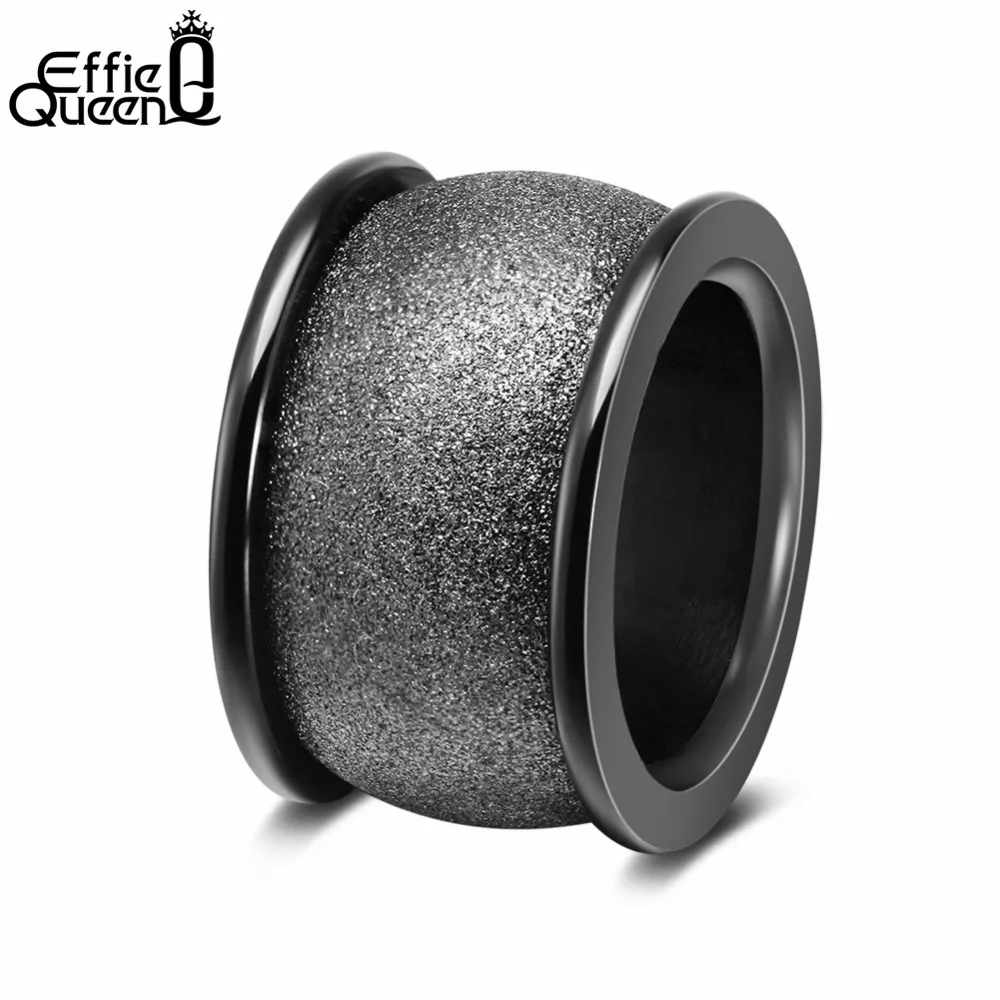 

Effie Queen Trendy 3 Color Stainless Steel Ring with Frosting Surface Black/Silver/Gold-color 14mm Finger Jewelry IR72