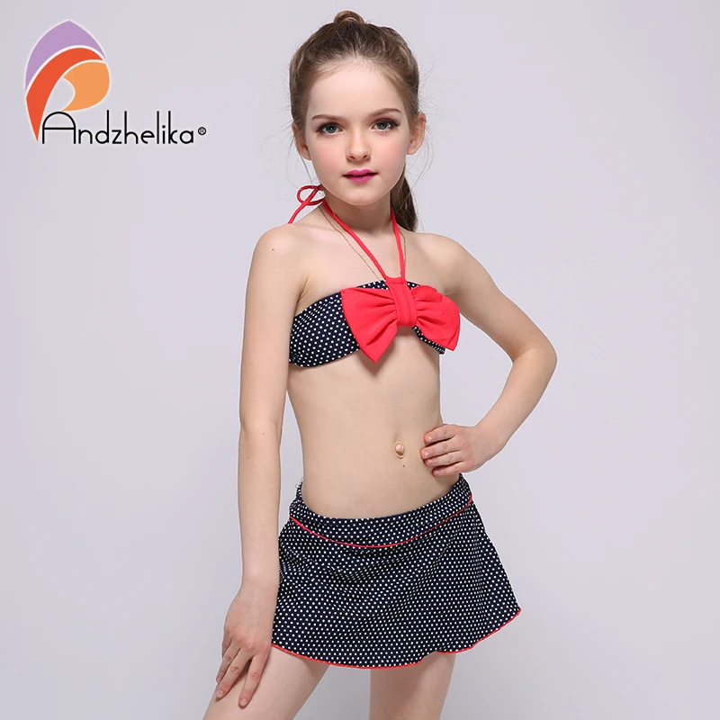 Andzhelika детские Купальники 2017 Бикини + юбка Dot лук|suit for girls|suit suitsuit swim |