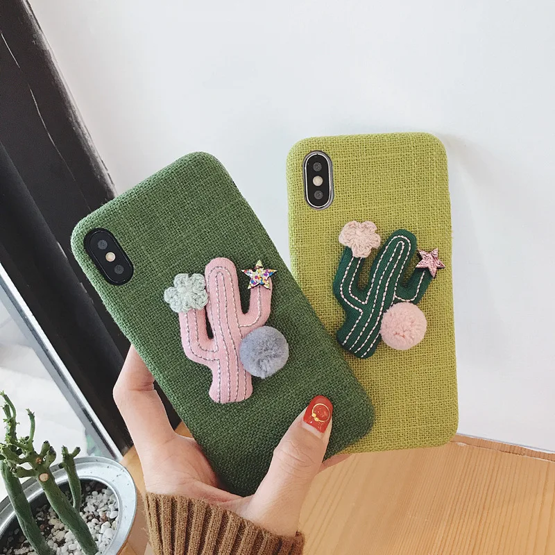 3D кактус чехол для iPhone X 6 XS 6S 7 8 XR MAX Мягкий силиконовый Plus Женская задняя крышка |