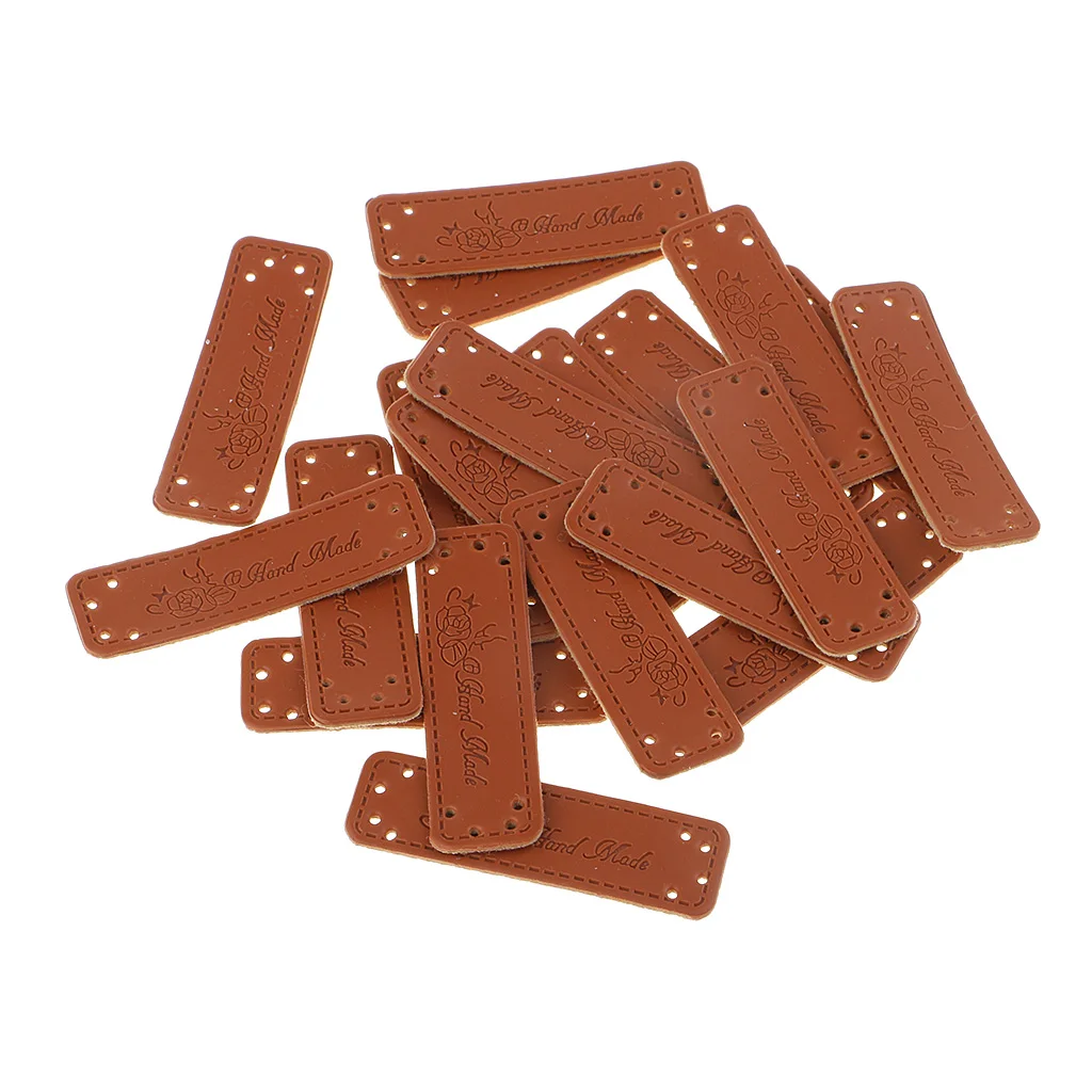 40 Pieces Vintage PU Leather Retro Brown Synthetic Handmade Label Tags DIY Sew Craft Patch