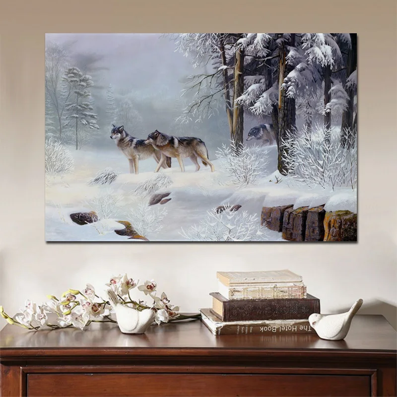 Us 767 36 Offwilki Zima Las Para świat Na Lodzie śnieg Drzewa Zwierzę Natura Rysunek Sztuka 542fj Pokój Dekoracje ścienne Do Domu Drewna Ramki