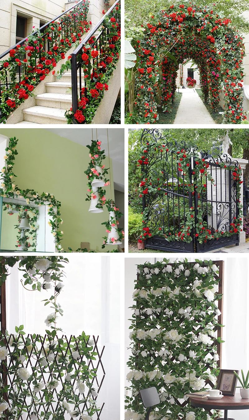 JAROWN Artificial 2m Multi Flower High Quality Rose Vine Fake Flower European Rose Home Wall Hanging Rattan Wedding Decor Flores 1