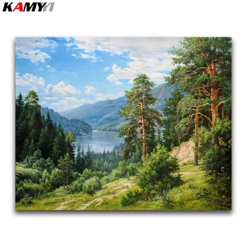 

Full square diamond embroidery nature tree 5d diy diamond painting cross stitch landscape full round Diamond mosaic river sale 4