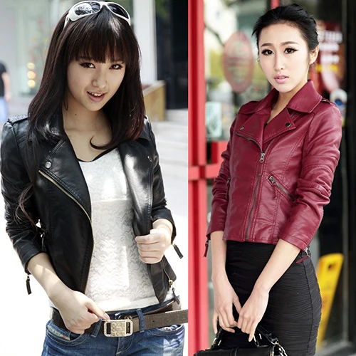 font b Women b font Spring Autumn Faux Leather font b Jacket b font Short