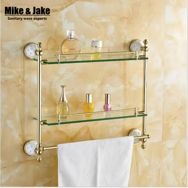 bathroom accessories solid brass golden finish with tempered glassdouble glass shelf bathroom shelf - Bathroom Accessories Glass Shelf bathroom accessories solid brass golden finish with tempered glassdouble glass shelf bathroom shelf - Bathroom Accessories Glass Shelf