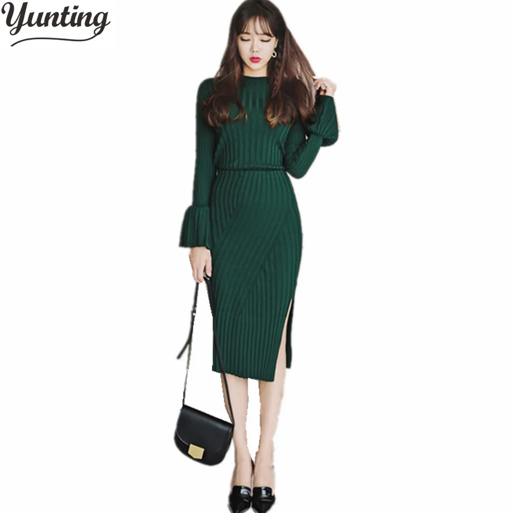 

2018 Autumn Runway Crop Top And Skirt Set 2 Pieces Sweater Dress Sets Women Knitted Suit Long Sleeve Ruffle Tops Sexy Skrit