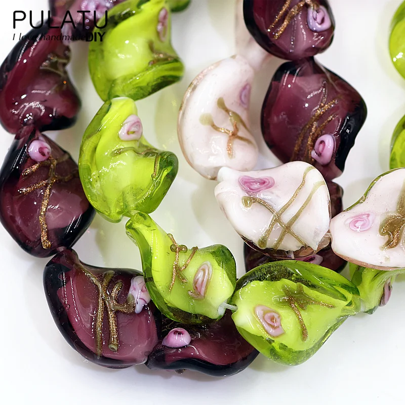 

10 pcs/lot Geometric Shape Lampwork Beads hand Painted Flower Fashion Jewelry Making DIY Accessories PJ0167