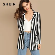 SHEIN Стильный Полосатый Блейзер Женский Осенний Повседневный Блейзер С Длинными Рукавами И Карманами