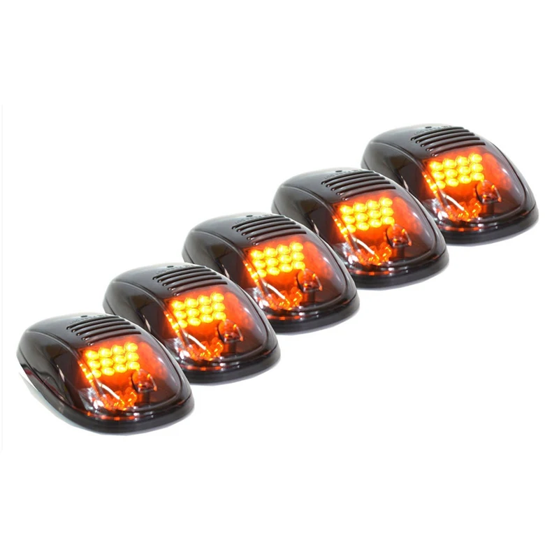 JX-LCLYL 5PCS Smoked Amber Cab Roof Top Running LED Light for Truck SUV Pickup 4x4