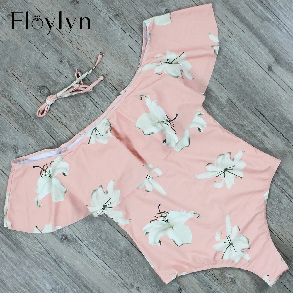 Floylyn Цельный купальник с оборками для женщин новый цветочный сексуальный