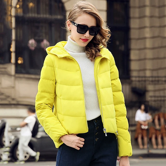 Winter jacket women short down coat Bright yellow colour mujer invierno