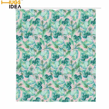 

HUGSIDEA Green Leaves Shower Curtain Digital Printing Waterproof Bathroom Decoration Polyester Eco-Friendly Rideau De Douche