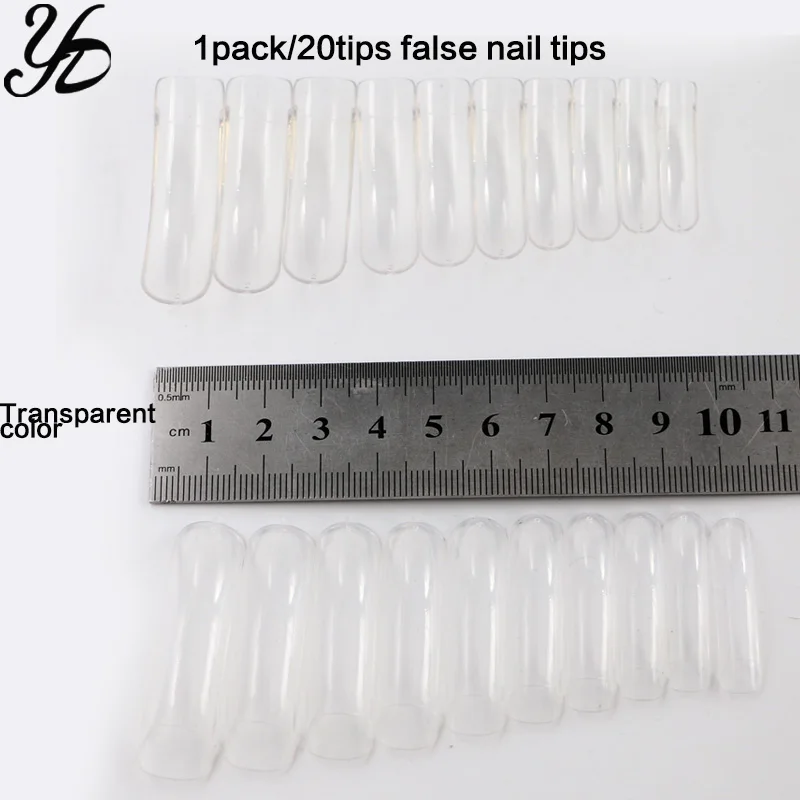Короткие 20 шт Круглые накладные ногти для салона, 3D акриловые УФ гель для ногтей длиной 3,1 см-4,5 см, прозрачный натуральный цвет