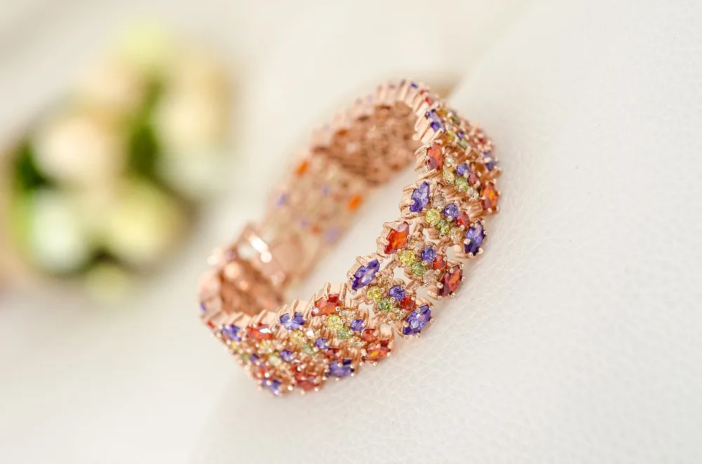 Emmaya розовое золото цвет Мона Лиза Многоцветный CZ камни кластер женский браслет ювелирные изделия подарок на свадьбу