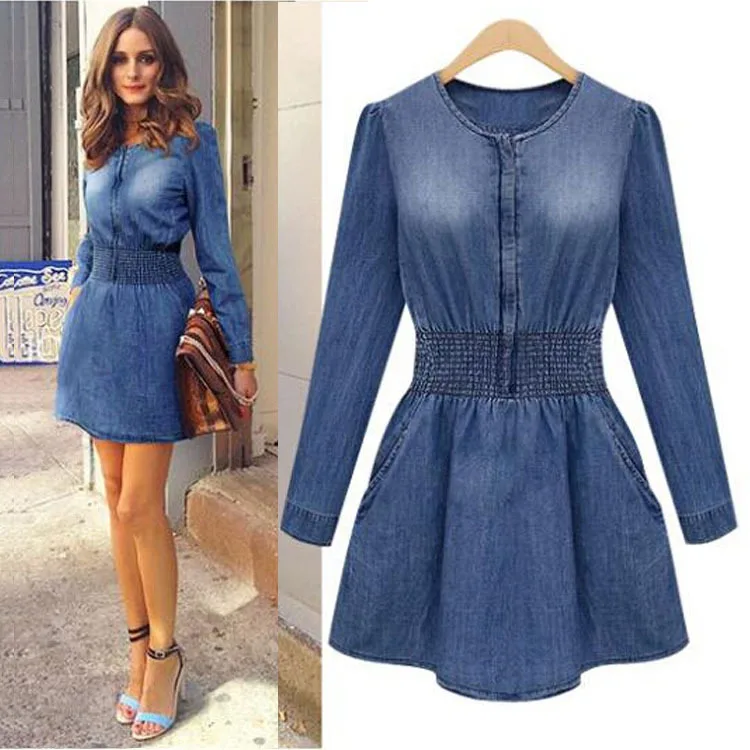

2018 New Fashion Women Denim Dress Long Sleeve Slim Jeans Women Spring Dress Sexy Vestidos Women Dresses Plus Size 2xl Xb276
