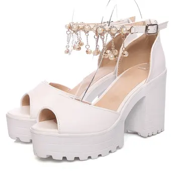 

B2-7 Size 34-46 Female Fringes Ankle Strap Sandals Women PU Leather Plus Size Shoes Lady Platform Shoe High Heels Shoes Woman