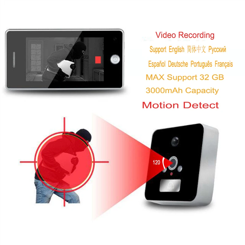 Saful Newest 4.3'' LCD Screen Moniter Peephole Camera Door Viewer 32 Ringtones Door Camera Digital Video Doorbell for smart home