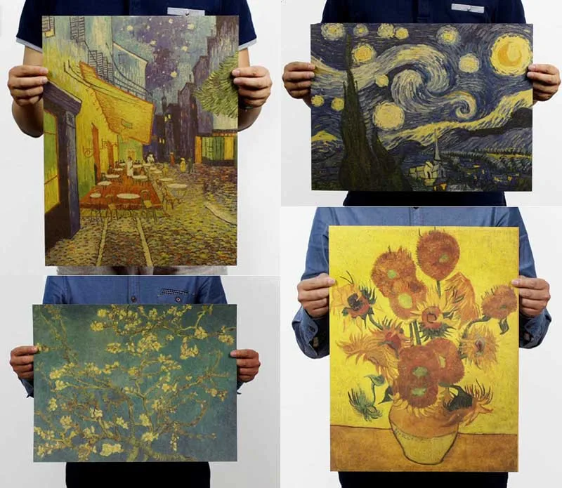 

Van gogh monet 7 Style impressionist masterpiece painting posters starry night cafes kraft paper adornment vintage poster