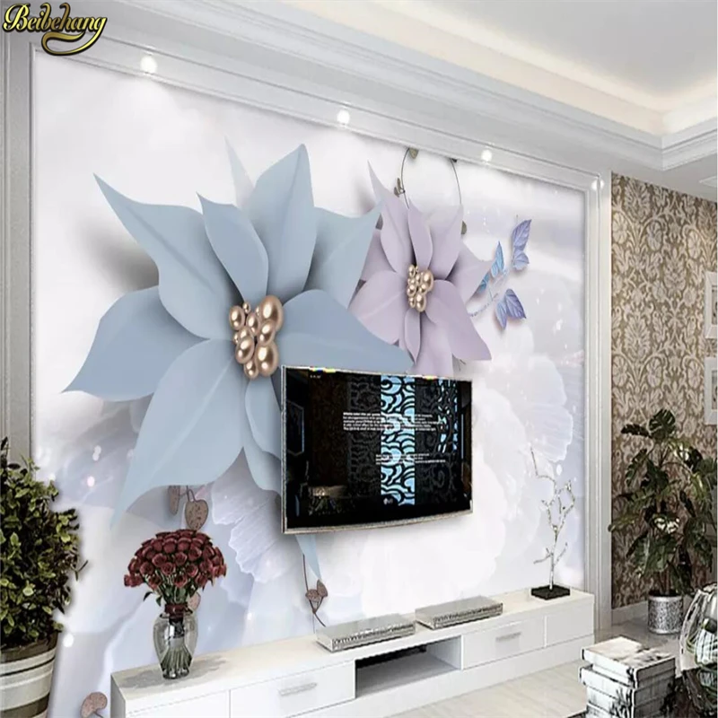 beibehang custom minimalist embossed soft jewellery flowers wallpaper living room TV background papier peint mural 3d wall paper