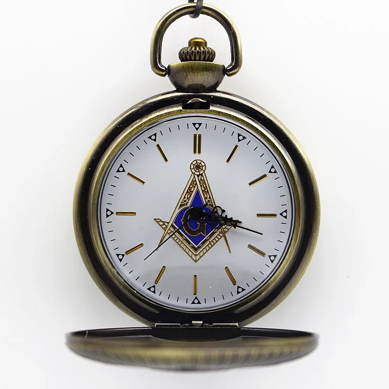

New Arrival 5.5cm Masonic Freemasonry Theme Coloful Dial Quartz Pocket Watch Pendant Necklace Fob Watch Mens Womens Gift