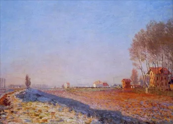 

High quality Oil painting Canvas Reproductions The Plain of Colombes, White Frost (1873) By Claude Monet hand painted