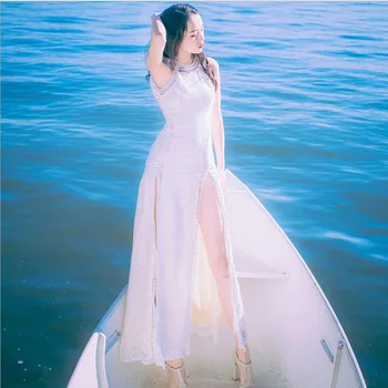 

White Elegant Party Dress Women Summer Halter Diamond Print Backless Long Dress Back Open Split Sundress Vestidos