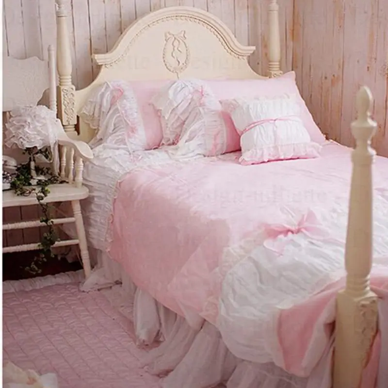 4 шт./компл./набор, корейские модные постельные принадлежности, кружевные, розовые, с вышивкой, свадебные украшения, постельные принадлежности, принцесса мечта, Свадебный домашний текстиль, подарок