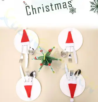 

20pcs hotel home table tableware holder pocket dinner party Christmas decoration snowman Bear knife fork cover bag ornaments