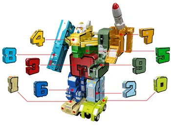 

10pcs numerals deformation robot changeable colorful Assembled deformation robot children blocks boy building