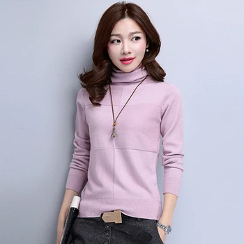 

Knitted Pullovers Women New Spring Fashion Pullover Turtleneck Patckwork Pull Femme Knitwear Knitted Sweater Long Sleeve Jumpers