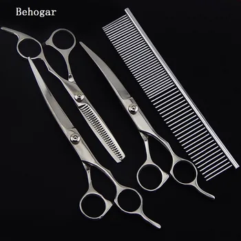 

Behogar 5PCS Animals tesouras Pet Dog Puppy Cat Grooming Hair Cutting Scissors Set Cerved Pet Clipper Hairdressing Tools